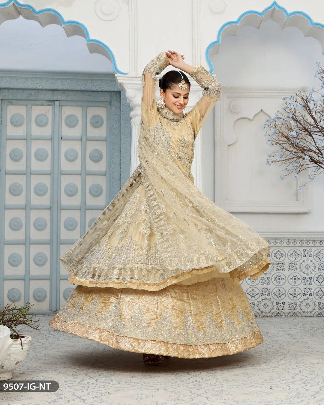 Open Frock-Lehnga-Bridal Dress | 9507-IG-NT ShaPosh Textile