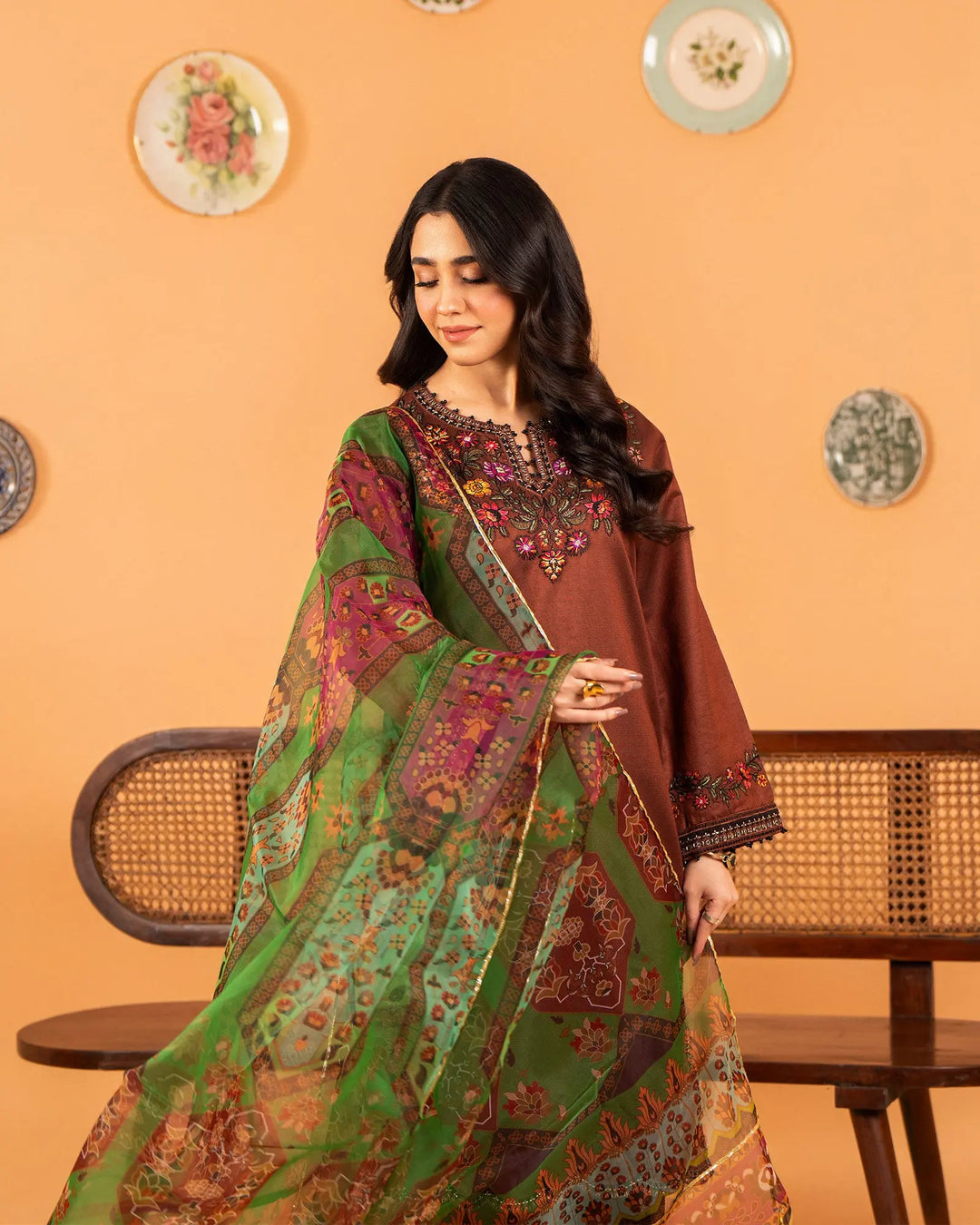 3 Piece Chambray Katan Suit Stitched | 1304-NA-S.KTN - Sha Posh Textile