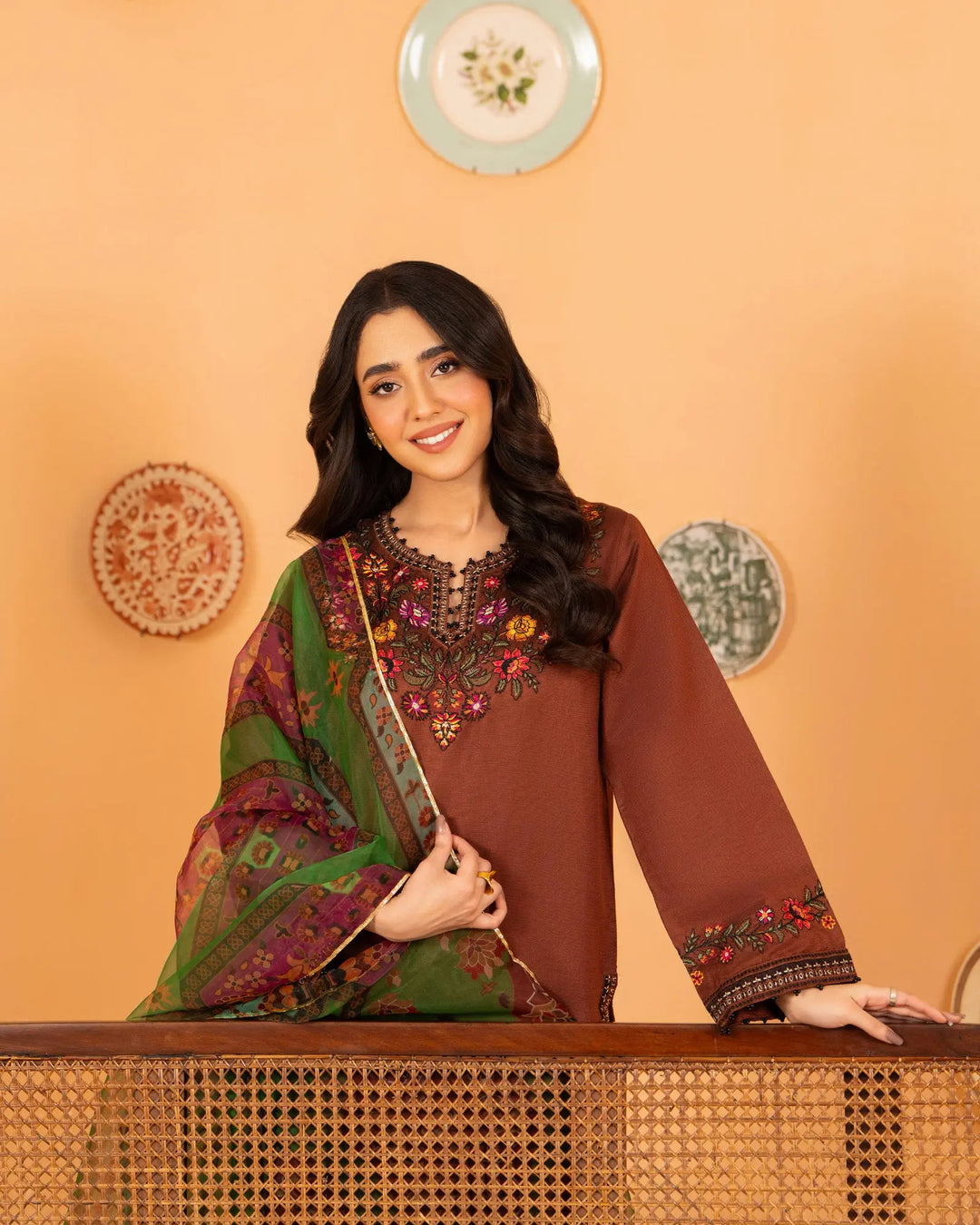 3 Piece Chambray Katan Suit Stitched | 1304-NA-S.KTN - Sha Posh Textile