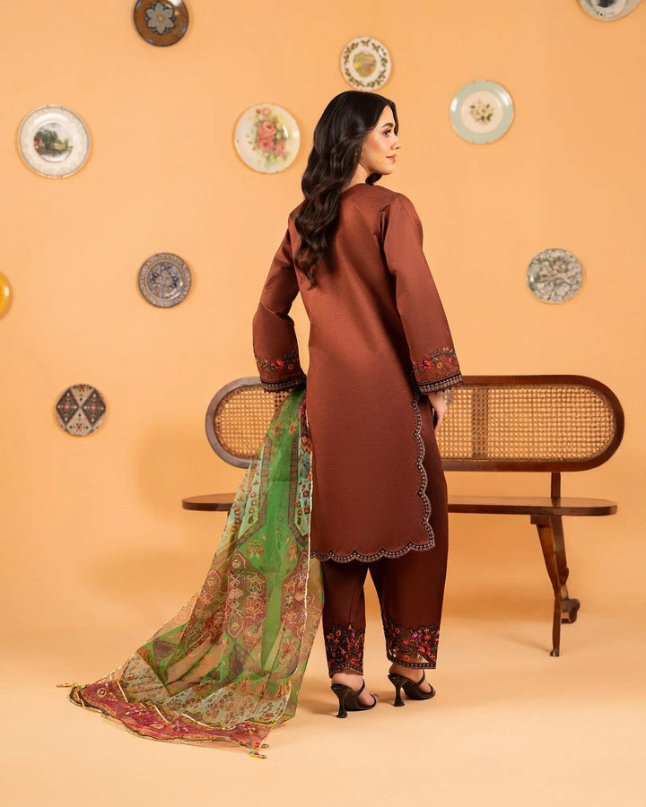 3 Piece Chambray Katan Suit Stitched | 1304-NA-S.KTN - Sha Posh Textile