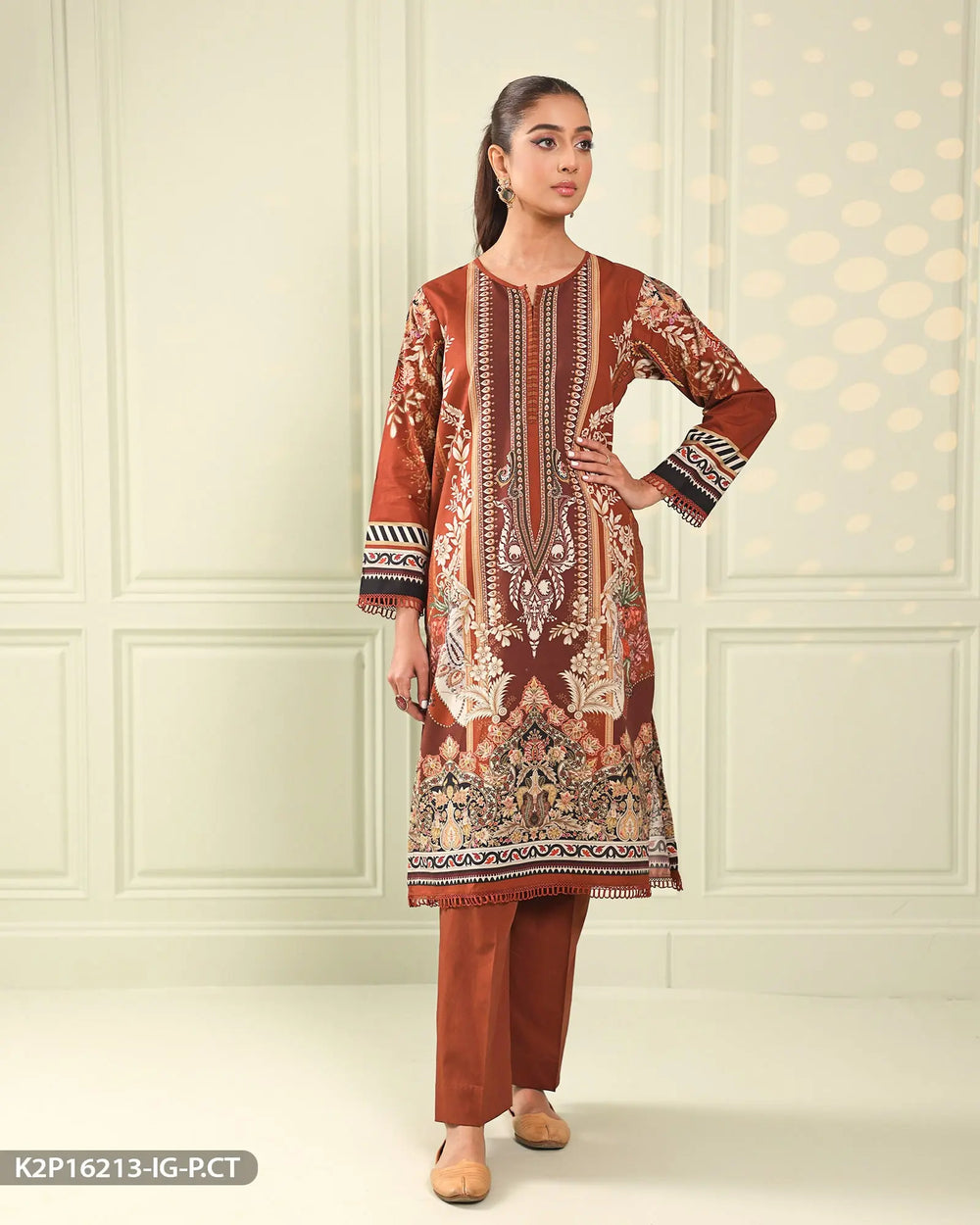 Poplin Cotton Printed Suit | 16213-IG-P.CT Sha Posh Textile