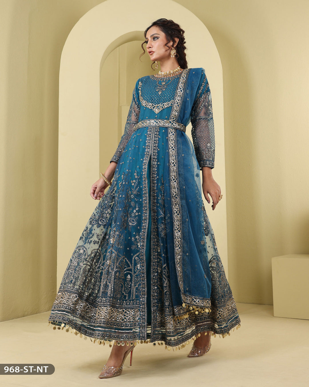 Formal Maxi 3 Piece Net with Tilla Embroidered (Stitched) | 968-ST-NT