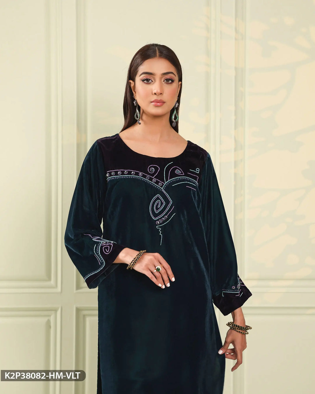 Stitched 2 Piece Velvet Suit | 38082-HM-VLT Sha Posh Textile