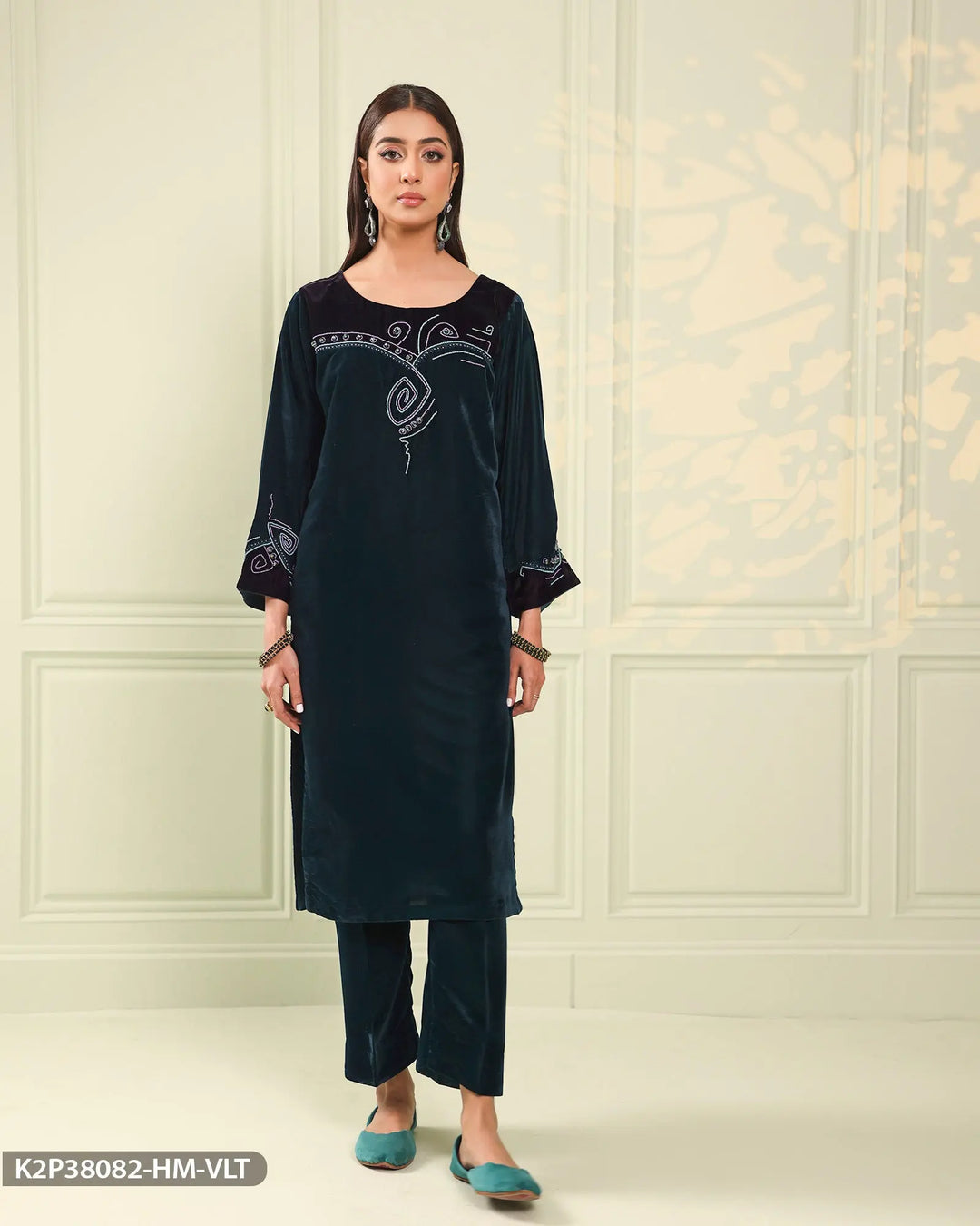 Stitched 2 Piece Velvet Suit | 38082-HM-VLT Sha Posh Textile