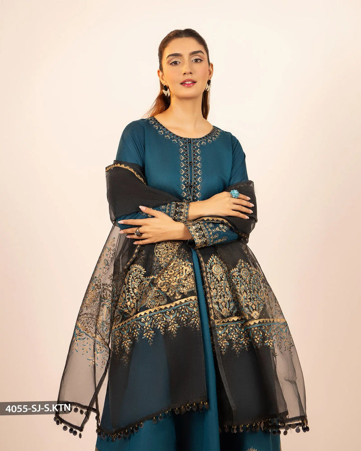 Stitched 3 Piece Chambray Katan Maxi | 4055-SJ-S.KTN Sha Posh Textile