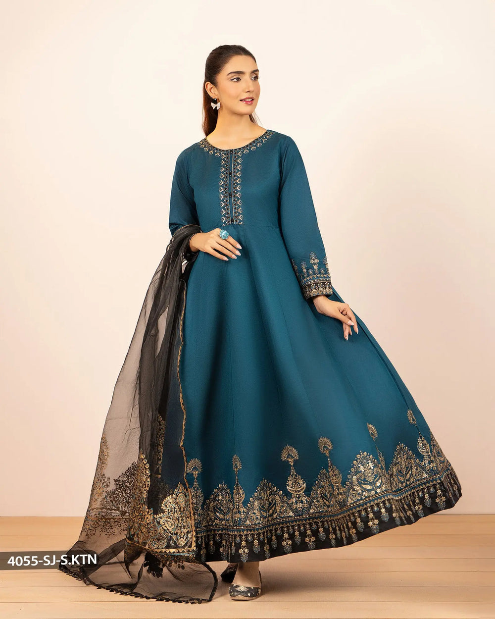 Stitched 3 Piece Chambray Katan Maxi | 4055-SJ-S.KTN Sha Posh Textile