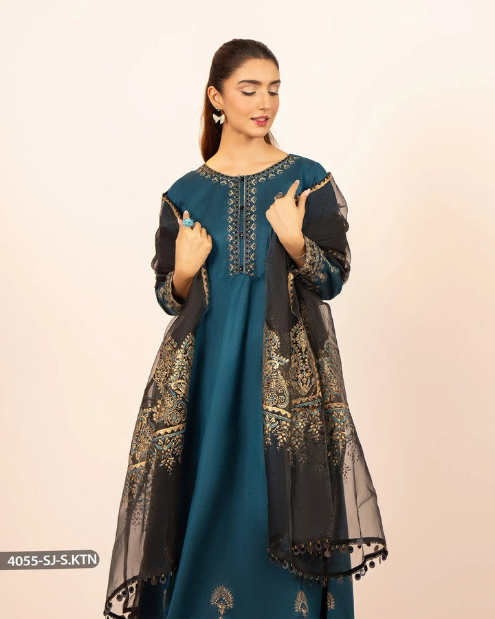 Stitched 3 Piece Chambray Katan Maxi | 4055-SJ-S.KTN Sha Posh Textile