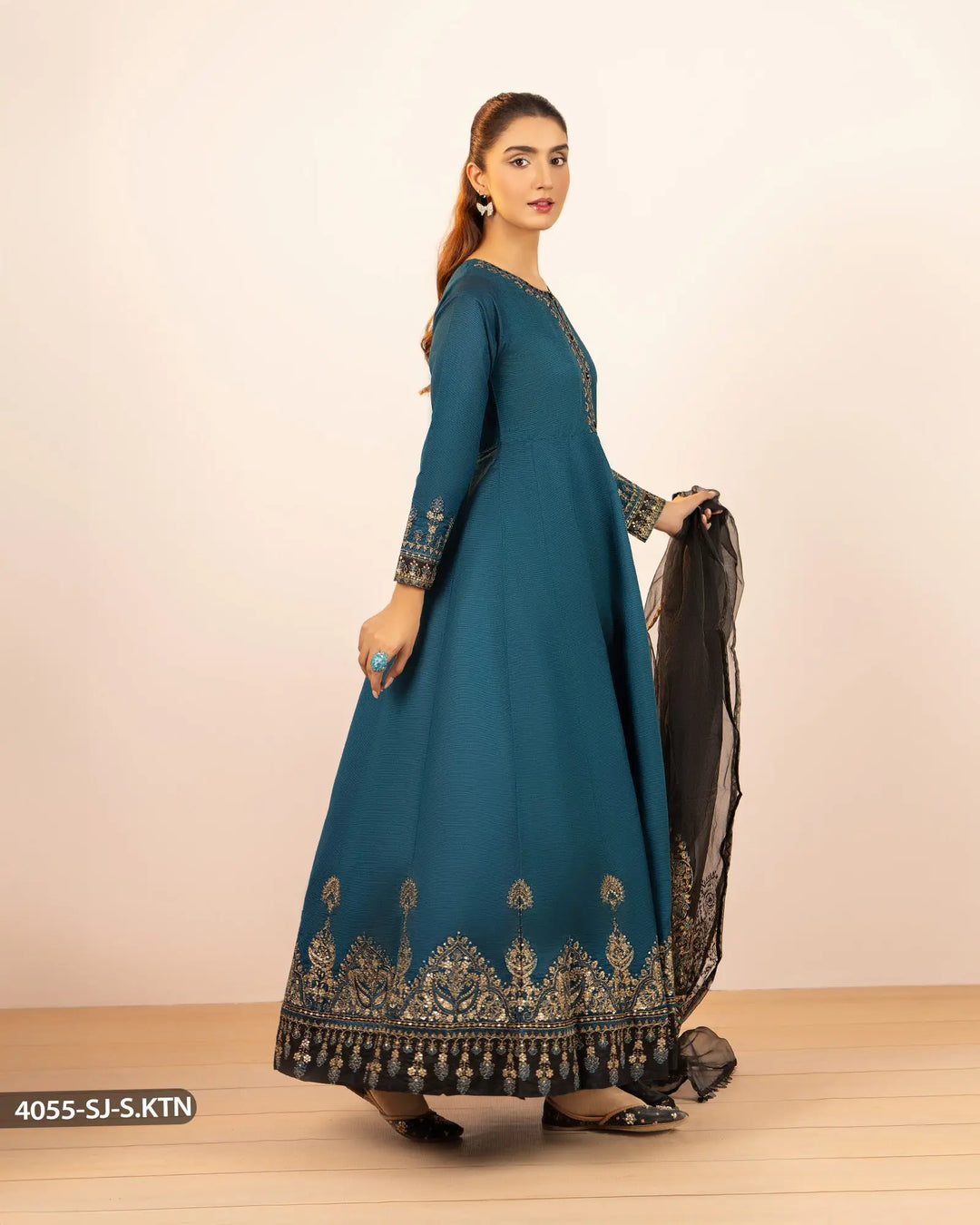 Stitched 3 Piece Chambray Katan Maxi | 4055-SJ-S.KTN Sha Posh Textile