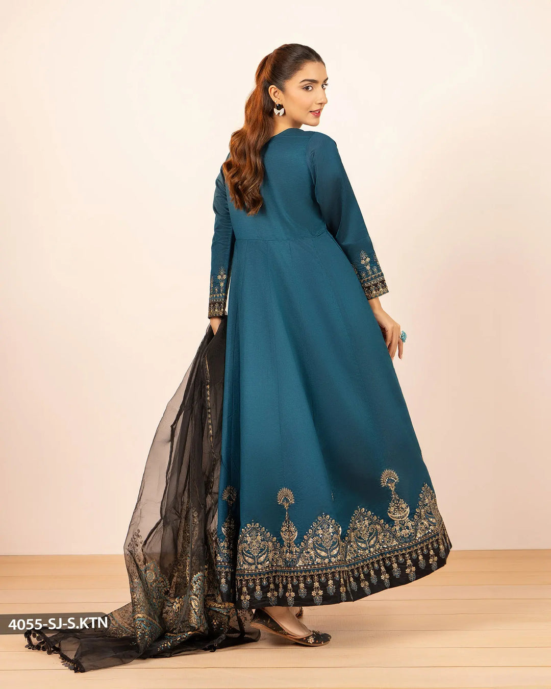 Stitched 3 Piece Chambray Katan Maxi | 4055-SJ-S.KTN Sha Posh Textile