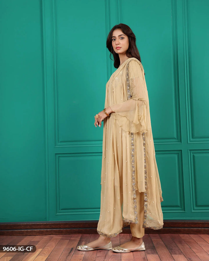 Stitched 3 Piece Chiffon Frock | 9606-IG-CF ShaPosh Textile