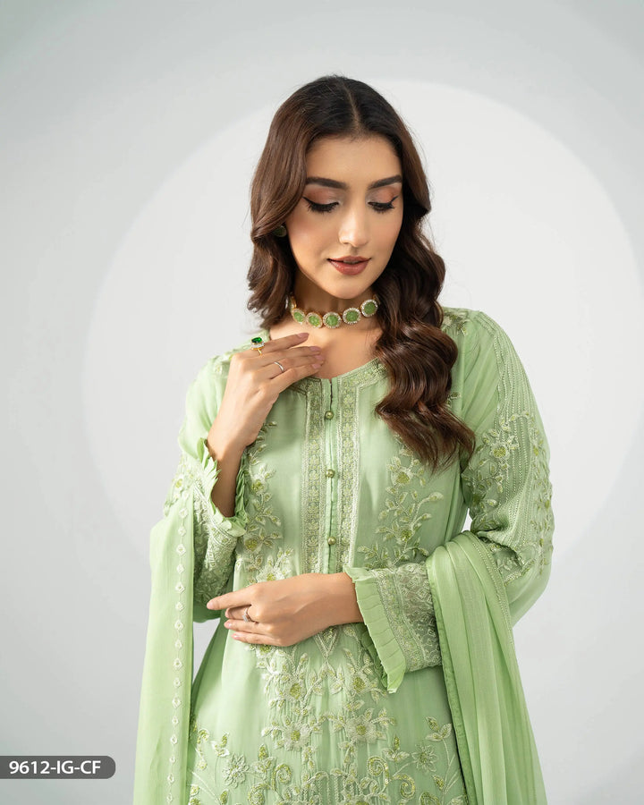 Stitched 3 Piece Chiffon Suit | 9612-IG-CF ShaPosh Textile