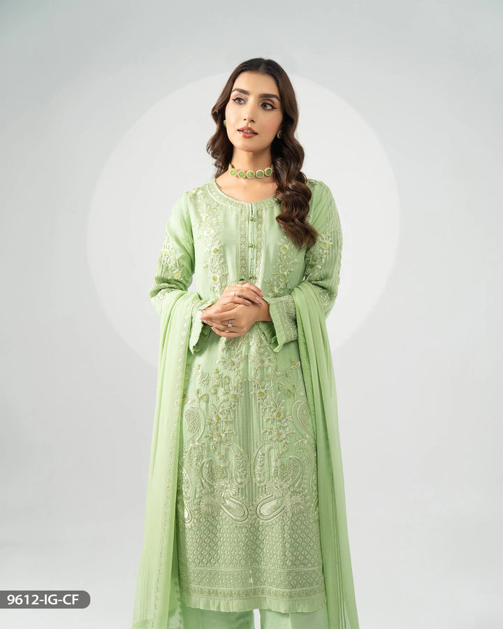 Stitched 3 Piece Chiffon Suit | 9612-IG-CF ShaPosh Textile