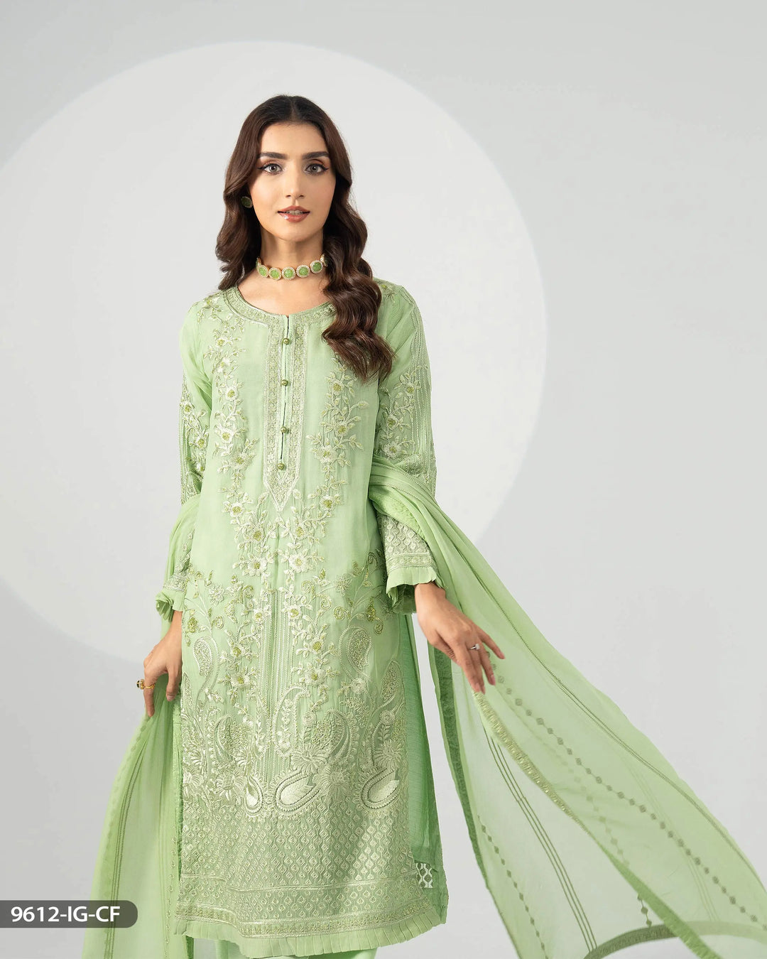 Stitched 3 Piece Chiffon Suit | 9612-IG-CF ShaPosh Textile