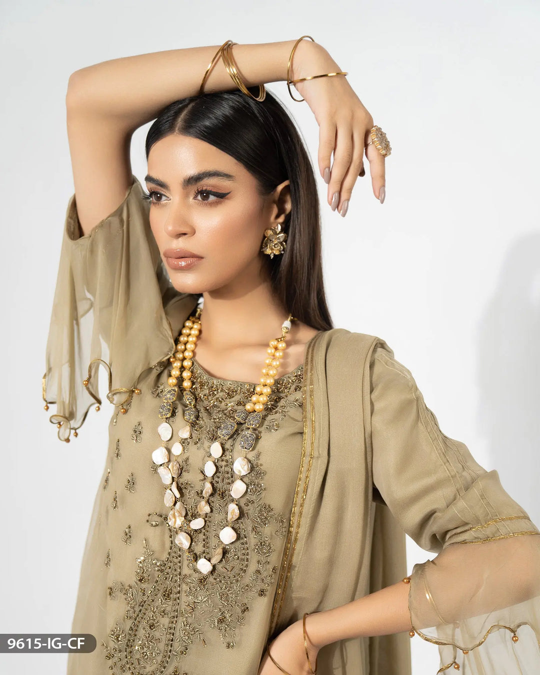 Stitched 3 Piece Chiffon Suit | 9615-IG-CF Sha Posh Textile