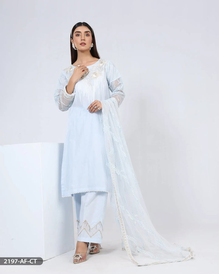 Stitched 3 Piece Cotton Embroidered Suit | 2197-AF-R.CT ShaPosh Textile