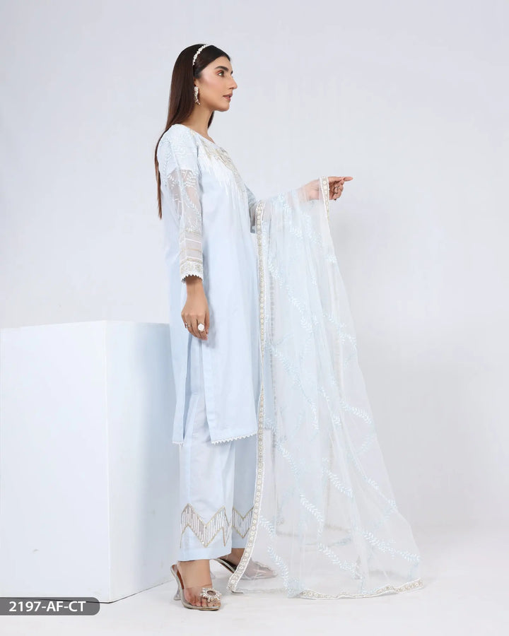 Stitched 3 Piece Cotton Embroidered Suit | 2197-AF-R.CT ShaPosh Textile