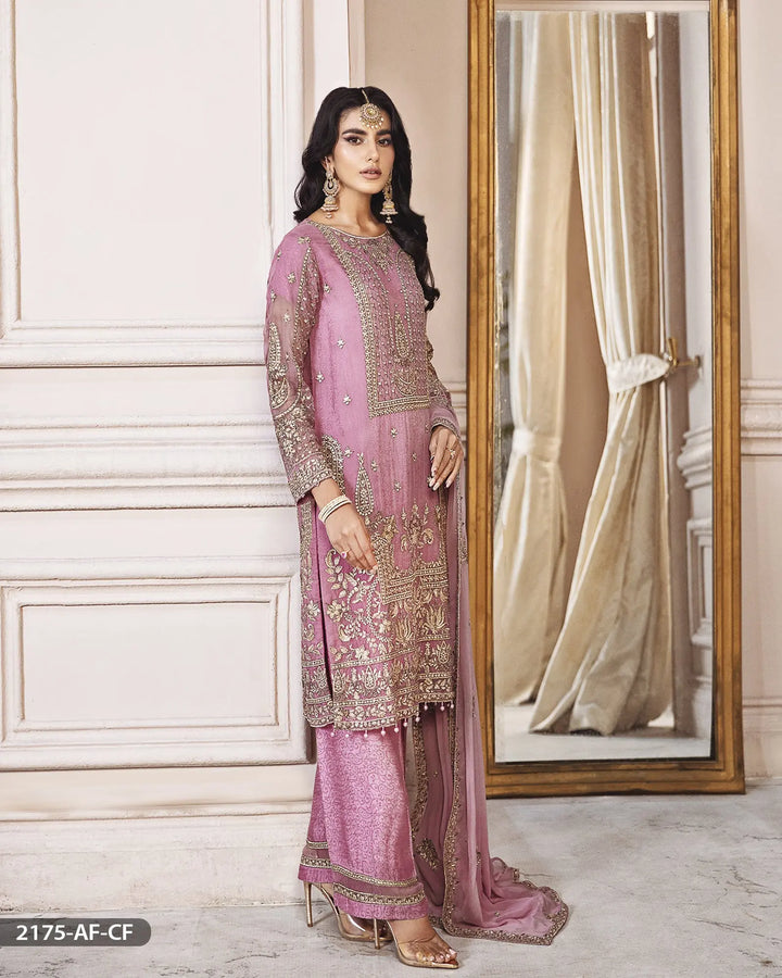 Stitched 3 Piece Embroidered Chiffon Suit | 2175-AF-CF Sha Posh Textile