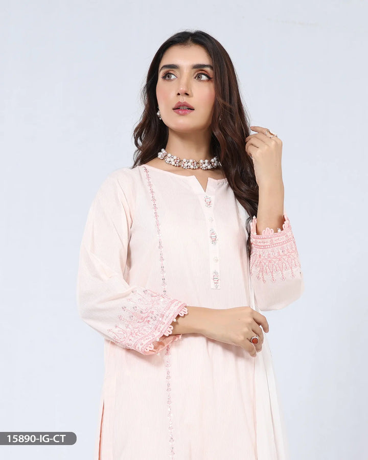 Stitched 3 Piece Embroidered Cotton Suit | 15890-IG-R.CT ShaPosh Textile