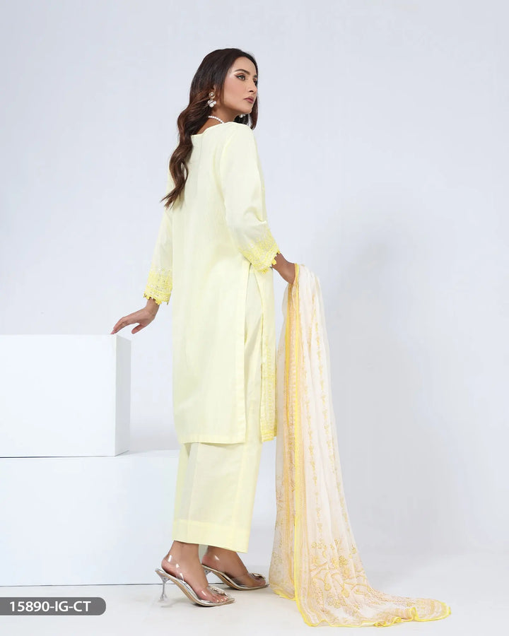 Stitched 3 Piece Embroidered Cotton Suit | 15890-IG-R.CT ShaPosh Textile