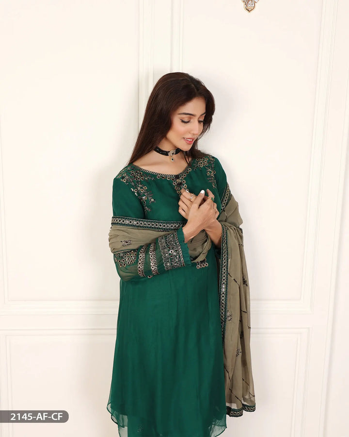 Stitched 3 Piece Embroidered Frock | 2145-AF-CF Sha Posh Textile