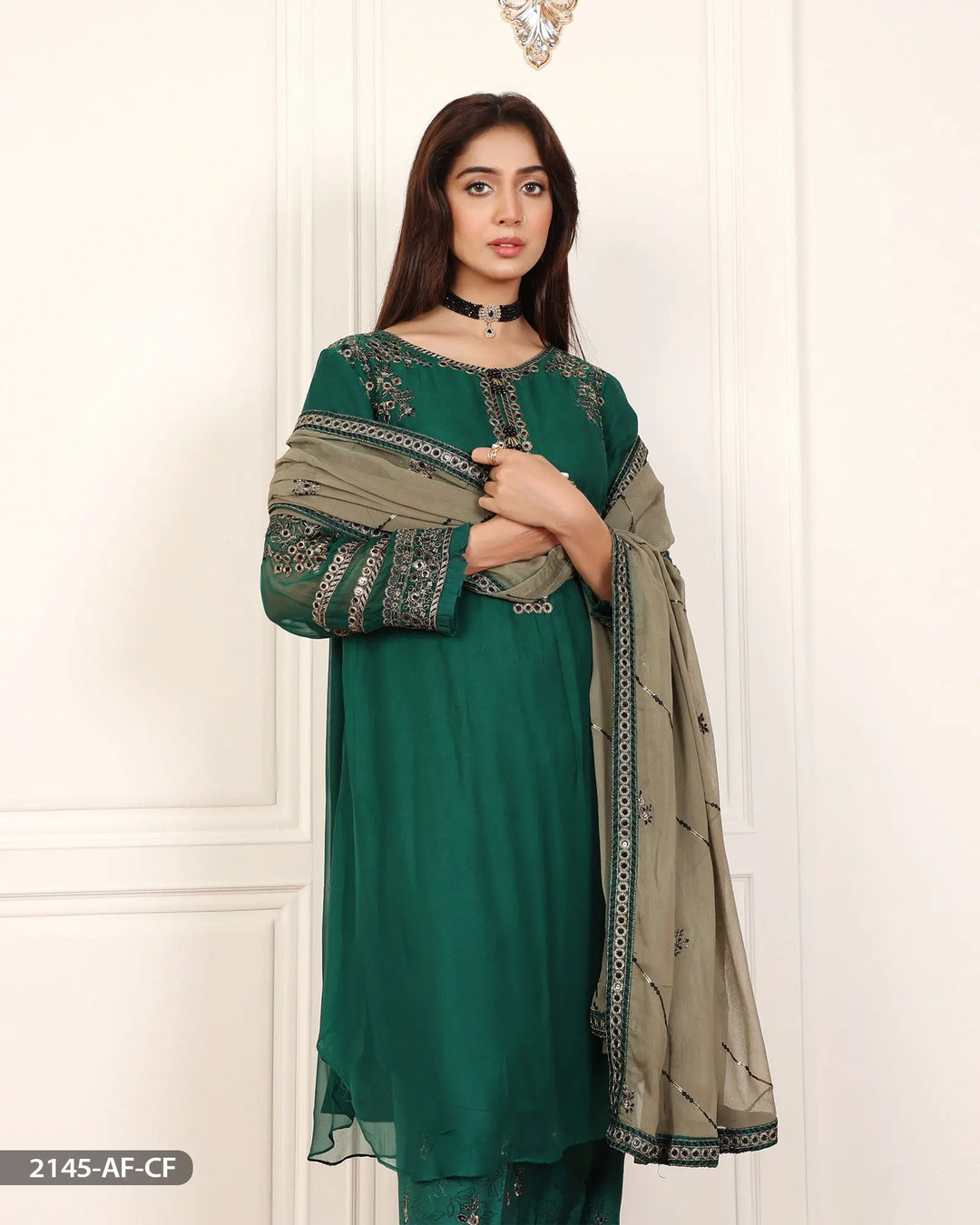 Stitched 3 Piece Embroidered Frock | 2145-AF-CF Sha Posh Textile