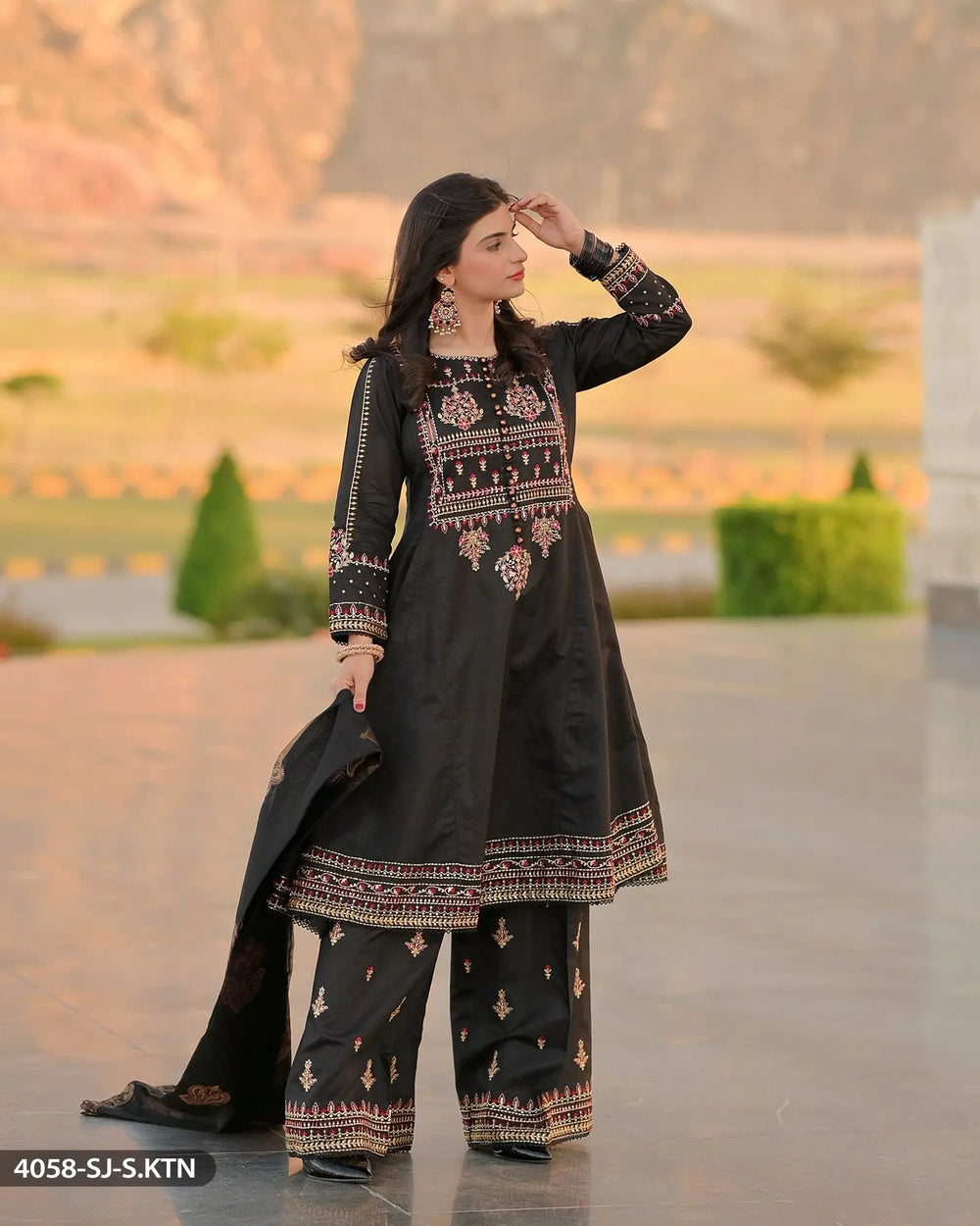 Stitched 3 Piece Embroidered Frock | 4058-SJ-S.KTN Sha Posh Textile