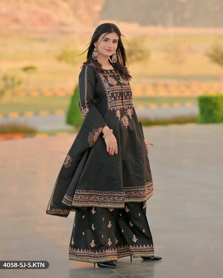 Stitched 3 Piece Embroidered Frock | 4058-SJ-S.KTN Sha Posh Textile