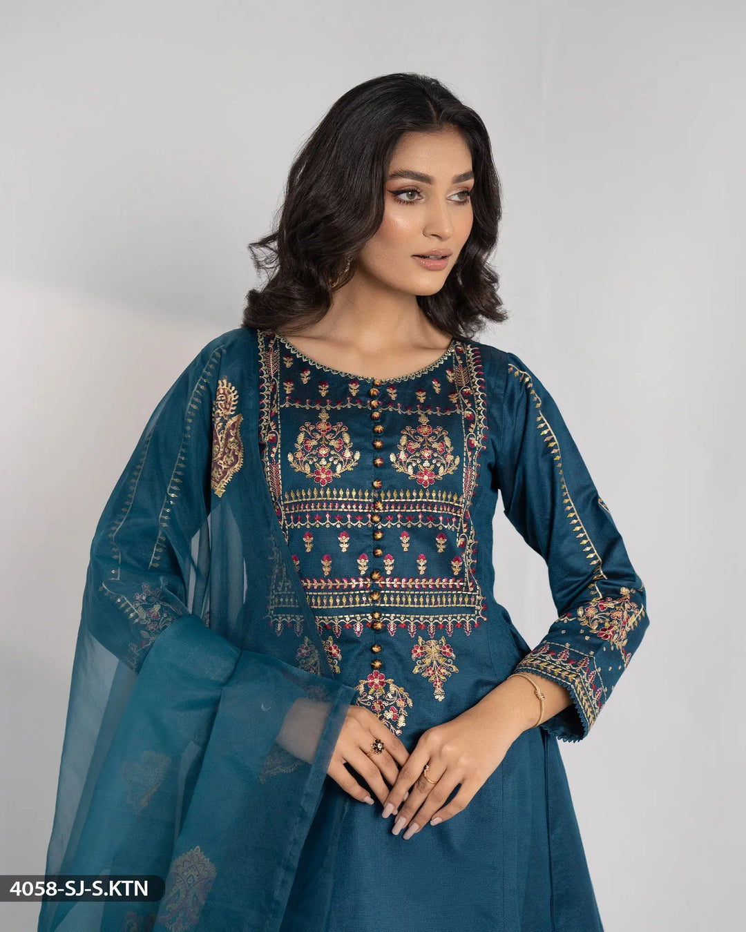 Stitched 3 Piece Embroidered Frock | 4058-SJ-S.KTN Sha Posh Textile