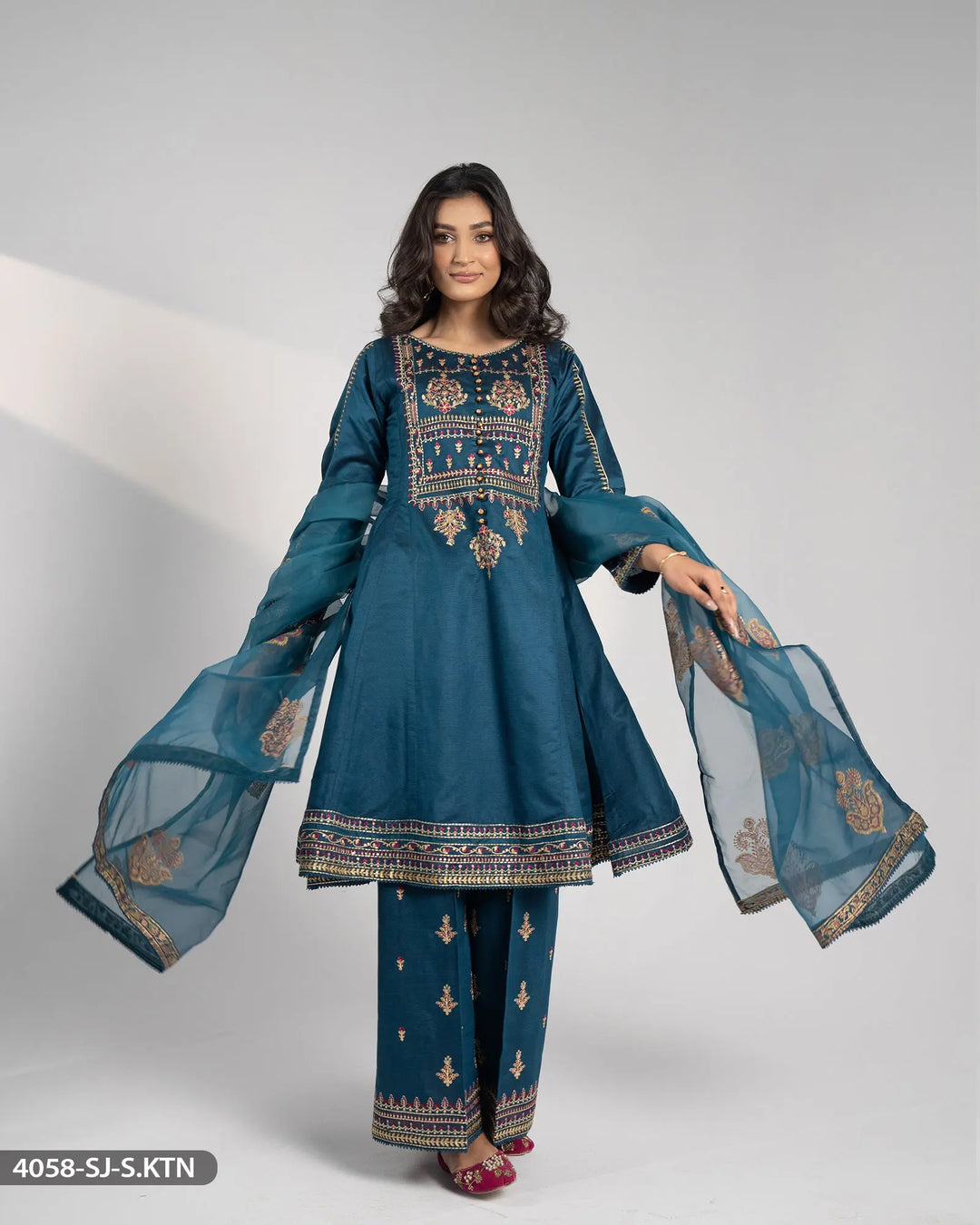 Stitched 3 Piece Embroidered Frock | 4058-SJ-S.KTN Sha Posh Textile