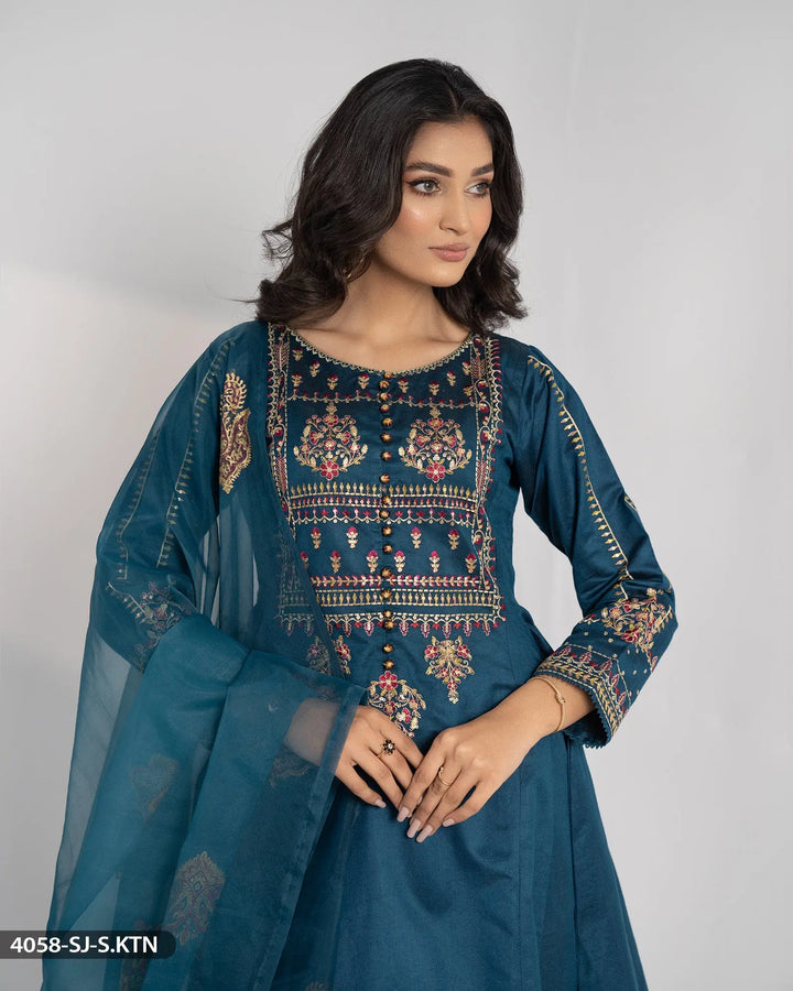 Stitched 3 Piece Embroidered Frock | 4058-SJ-S.KTN Sha Posh Textile