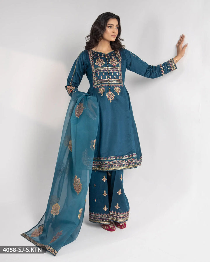 Stitched 3 Piece Embroidered Frock | 4058-SJ-S.KTN Sha Posh Textile