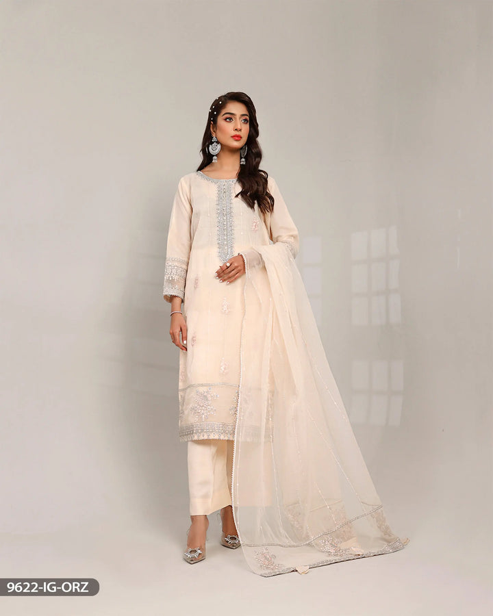 Stitched 3 Piece Embroidered Suit | 9622-IG-ORZ Sha Posh Textile