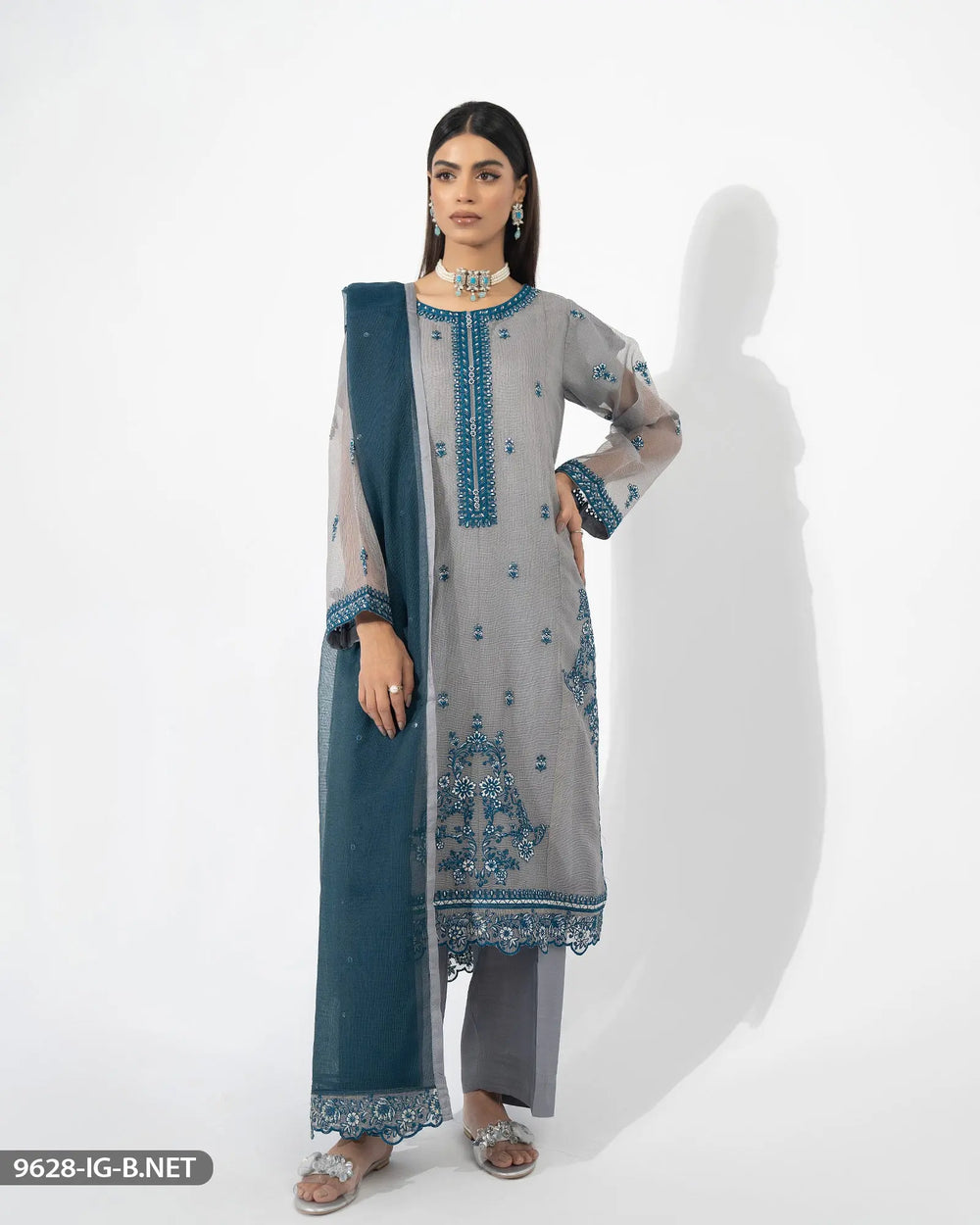 Stitched 3 Piece Embroidered Suit | 9628-IG-B.NET ShaPosh Textile