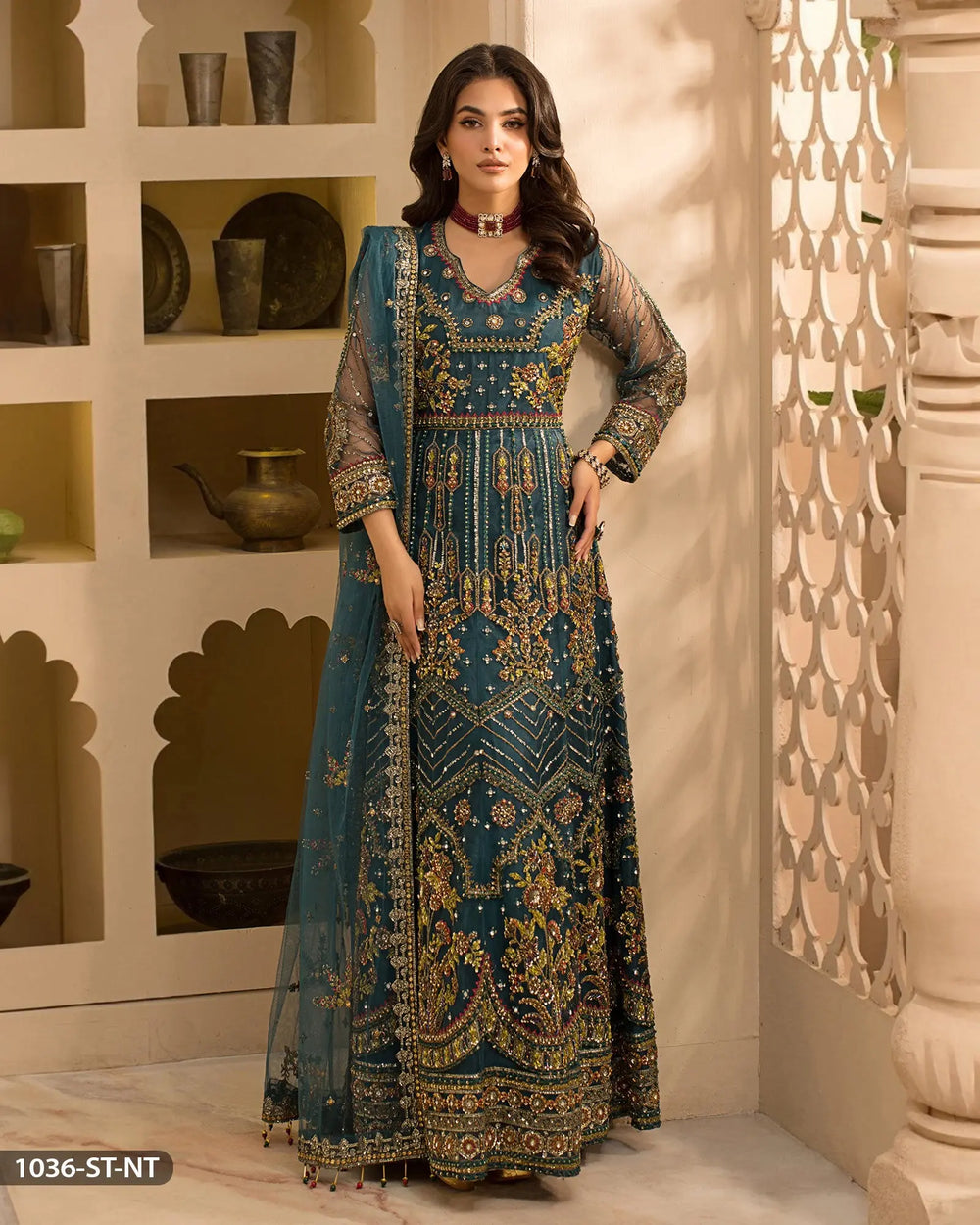 Stitched 3 Piece Net Maxi | 1036-ST-NT Sha Posh Textile