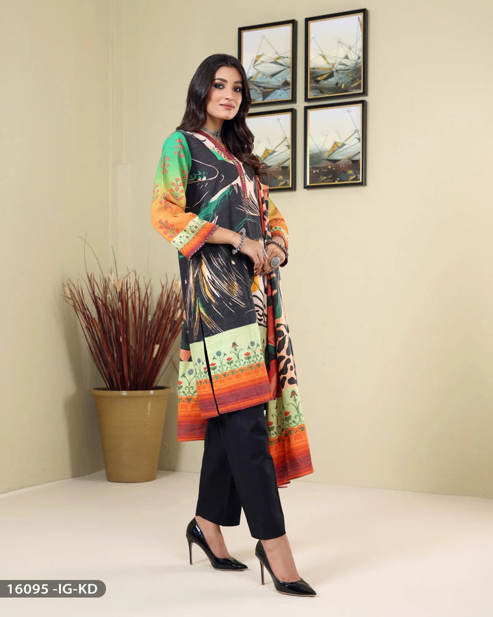 Three Piece Khadar Printed-Suit | 16095-IG-KD ShaPosh Textile