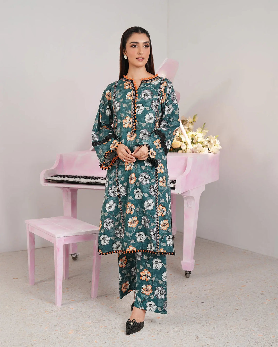 2-Piece Printed Cambric Cotton Suit Unstitched | UNFF0123-K.CT - Sha Posh Textile