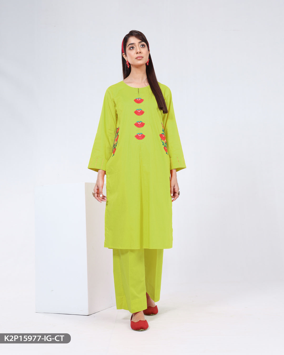 Embroidered 2 Piece Cotton Suit | 15977-IG-R.CT