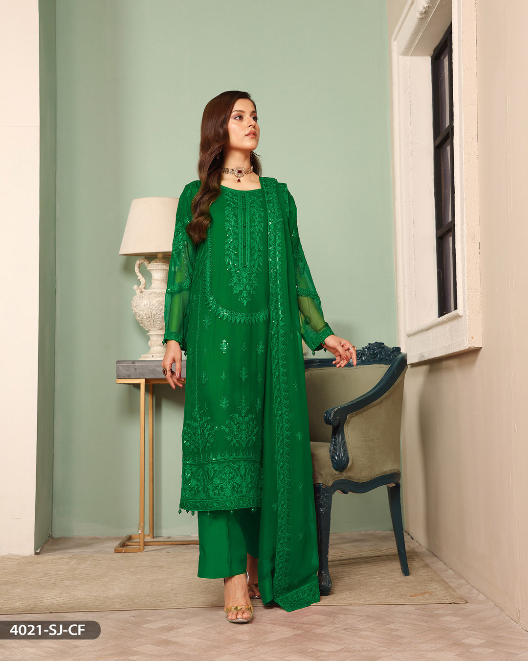 FORMAL 3PC EMBROIDERED SUIT | 4021-SJ-CF