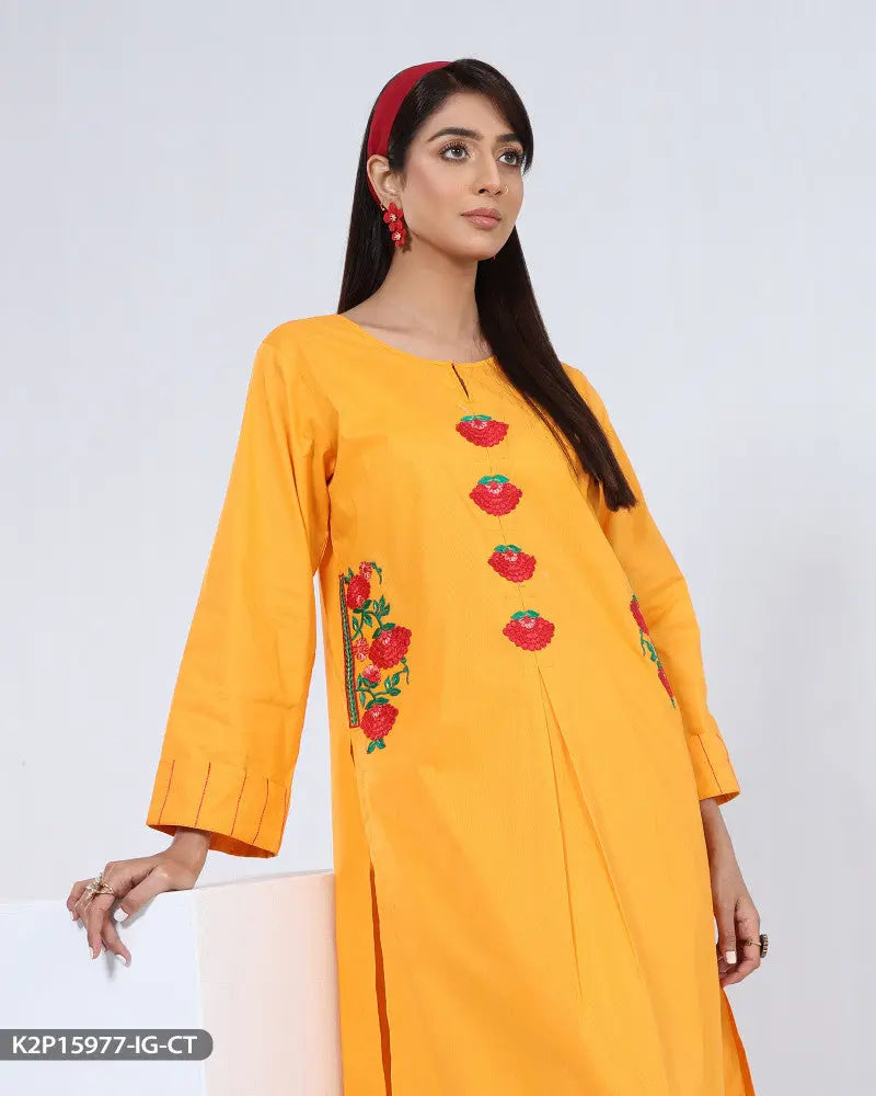 Embroidered 2 Piece Cotton Suit | 15977-IG-R.CT ShaPosh Textile