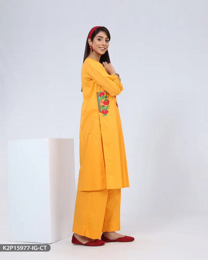 Embroidered 2 Piece Cotton Suit | 15977-IG-R.CT ShaPosh Textile