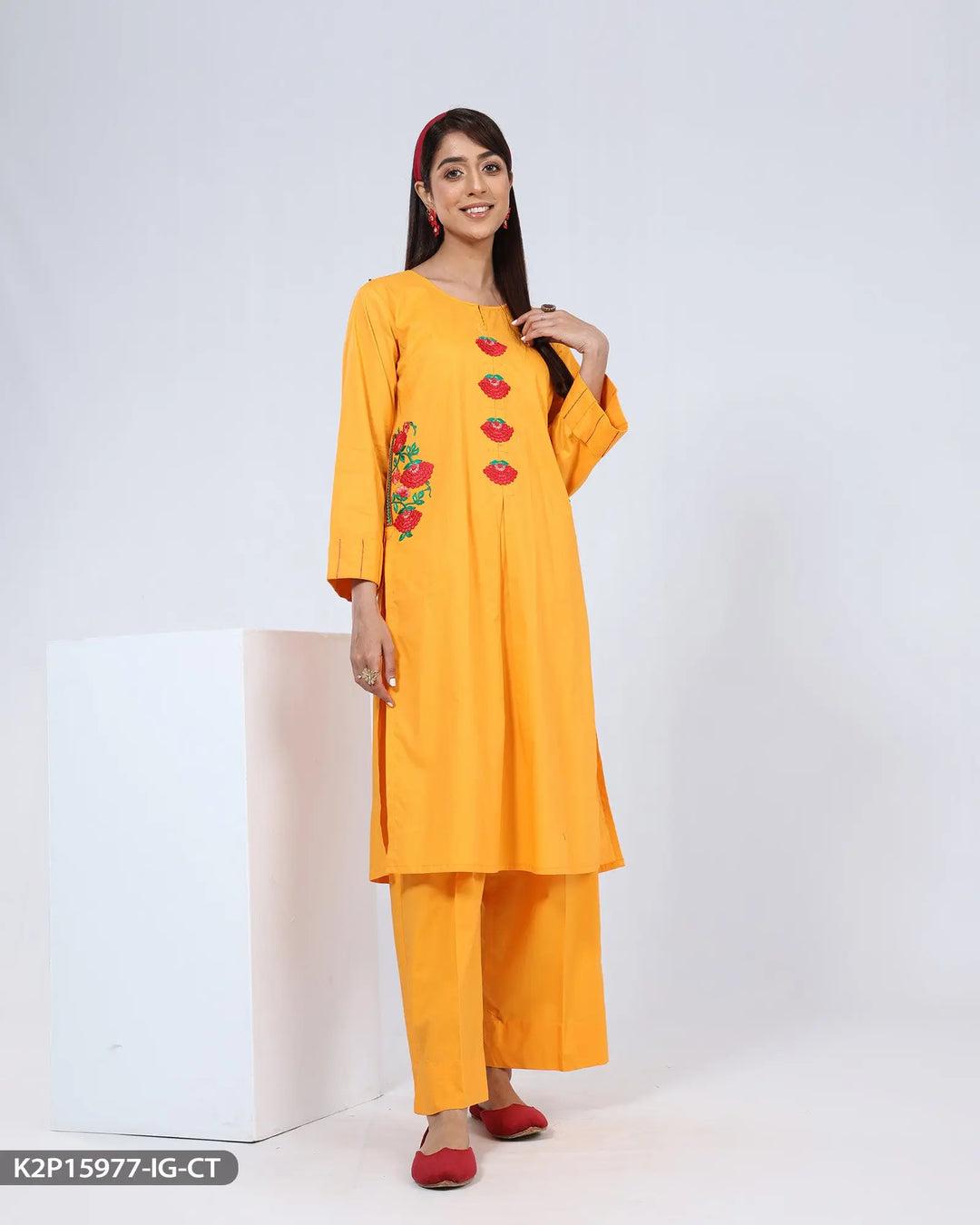 Embroidered 2 Piece Cotton Suit | 15977-IG-R.CT ShaPosh Textile