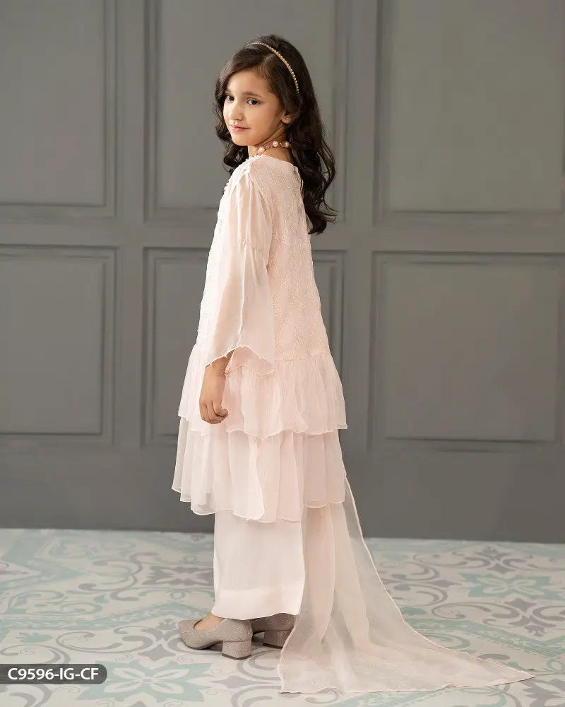 Kids 3 Piece Chiffon Embroidered Frock | 9596-IG-CF ShaPosh Textile