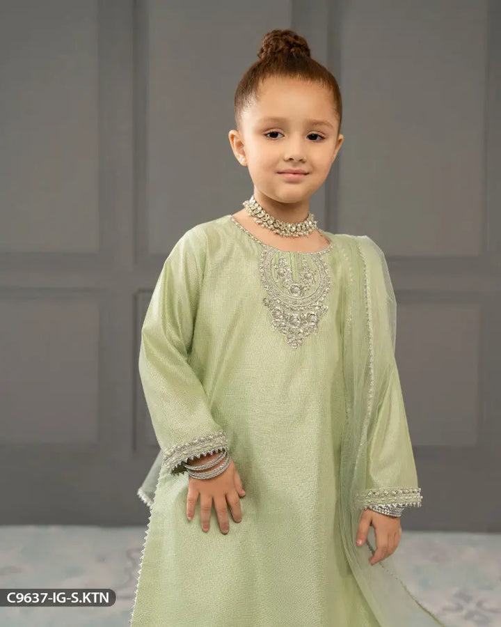 Kids Embroidered Chambray Katan Suit | 9637-IG-S.KTN ShaPosh Textile