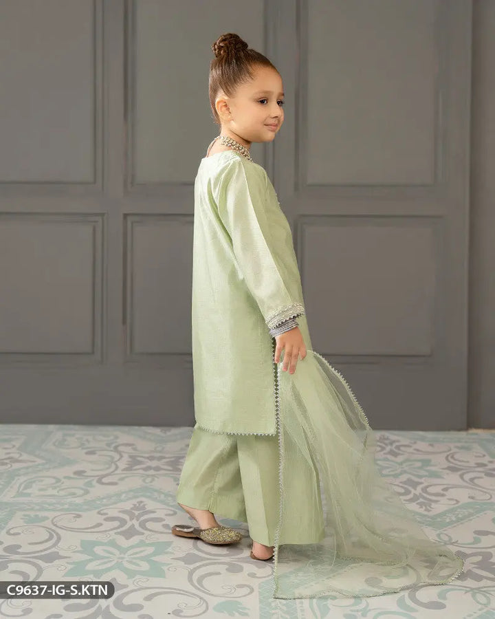 Kids Embroidered Chambray Katan Suit | 9637-IG-S.KTN ShaPosh Textile