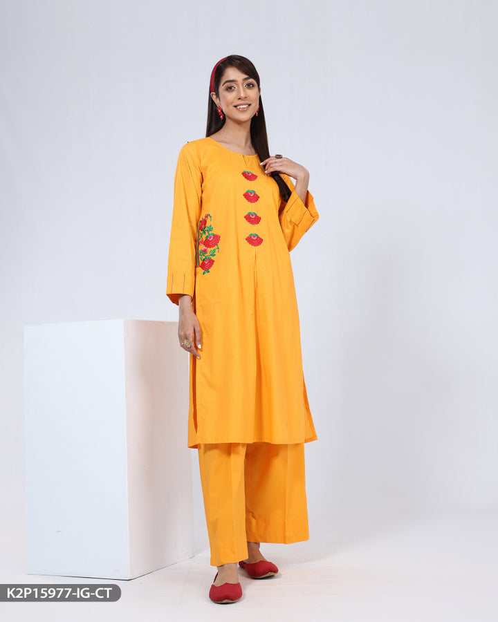 Embroidered 2 Piece Cotton Suit | 15977-IG-R.CT