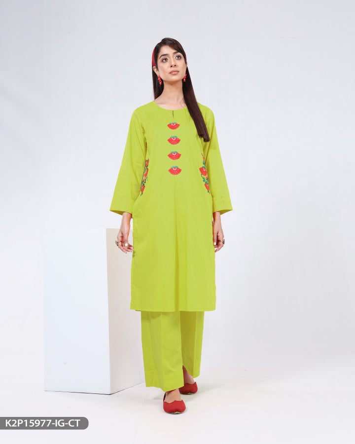 Embroidered 2 Piece Cotton Suit | 15977-IG-R.CT