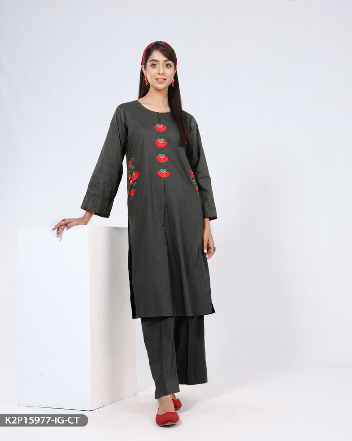 Embroidered 2 Piece Cotton Suit | 15977-IG-R.CT