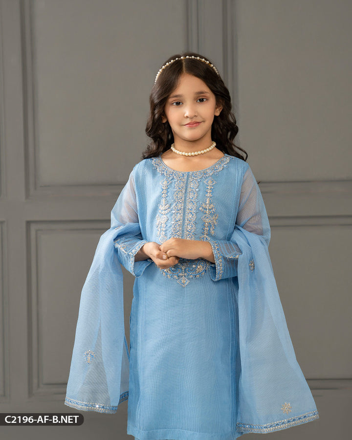 Kids 3 Piece Bori Net Embroidered Suit | 2196-AF-B.NET