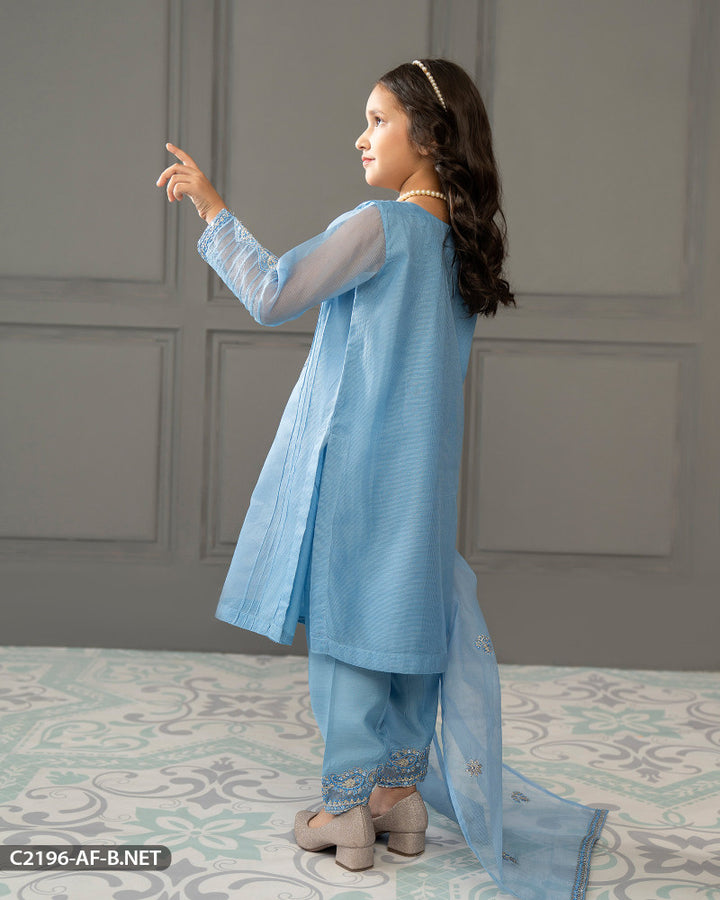 Kids 3 Piece Bori Net Embroidered Suit | 2196-AF-B.NET