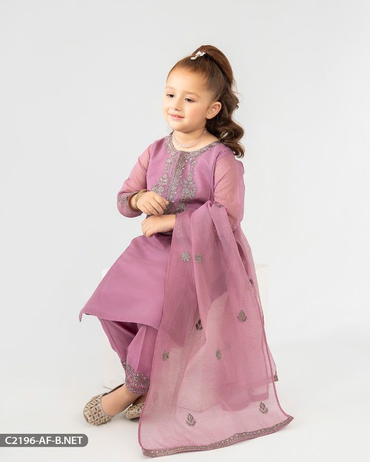 Kids 3 Piece Bori Net Embroidered Suit | 2196-AF-B.NET